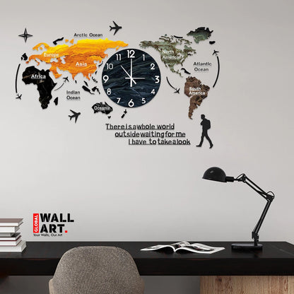 Marble Texture World Map Acrylic Wall Clock