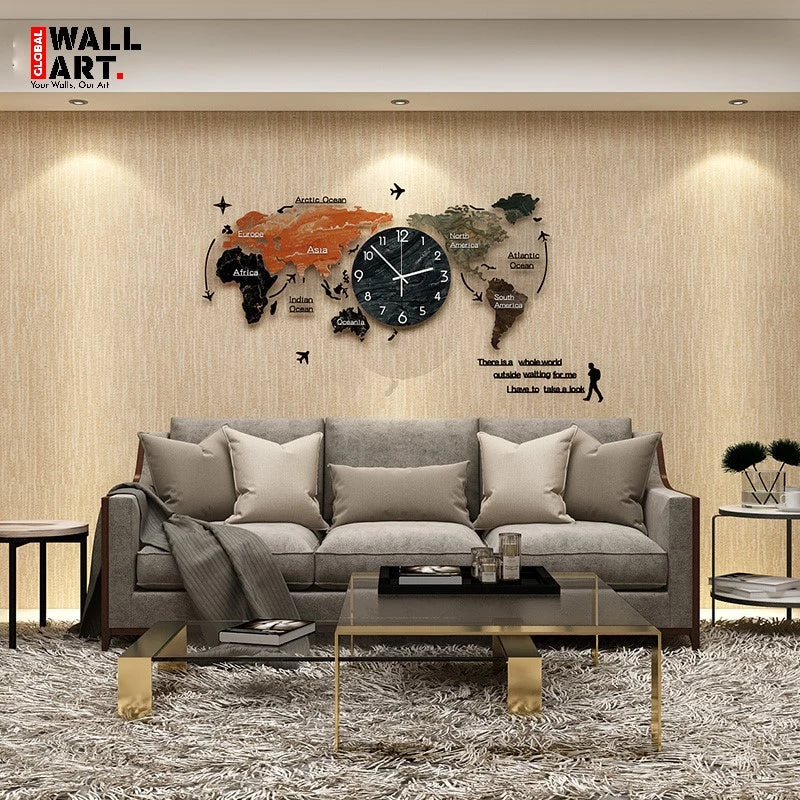 Marble Texture World Map Acrylic Wall Clock