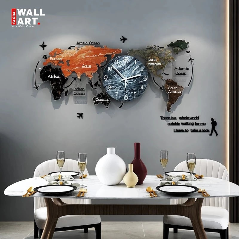 Marble Texture World Map Acrylic Wall Clock