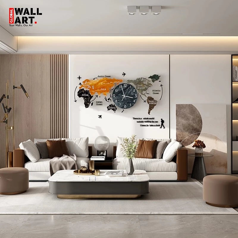 Marble Texture World Map Acrylic Wall Clock