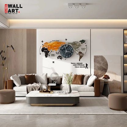 Marble Texture World Map Acrylic Wall Clock