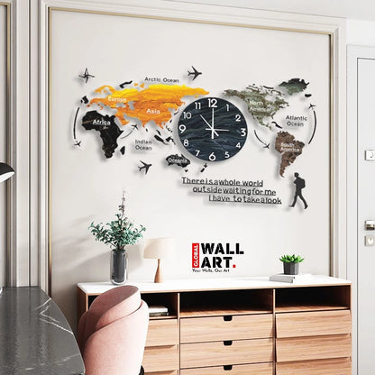 Marble Texture World Map Acrylic Wall Clock