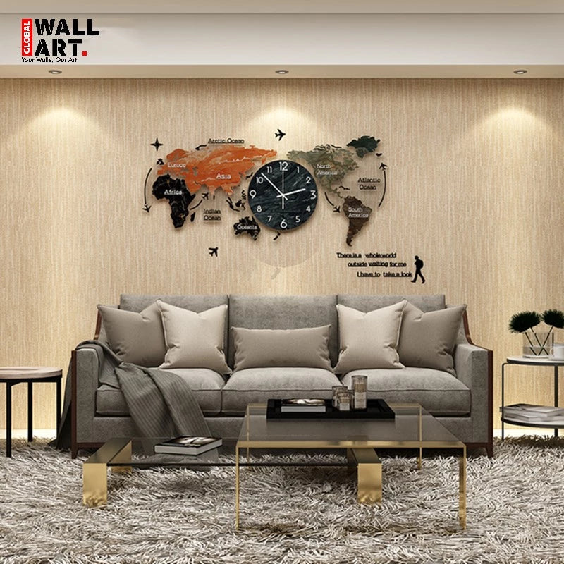 Marble Texture World Map Acrylic Wall Clock