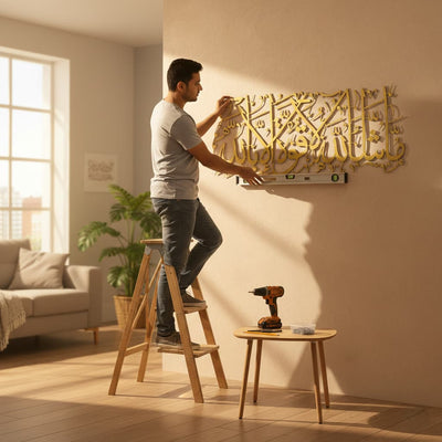 Mashallah La Quwwata illa Bi-llahi Islamic Calligraphy Metal Wall Art in Golden Color - Multicolor Available - Global Wall Art