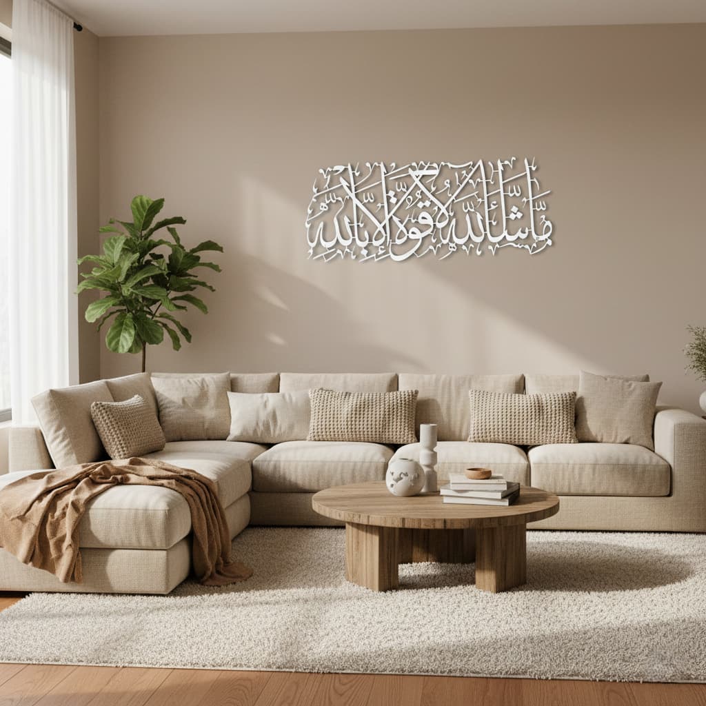 Mashallah La Quwwata illa Bi-llahi Islamic Calligraphy Metal Wall Art in Silver Color - Multicolor Available - Global Wall Art