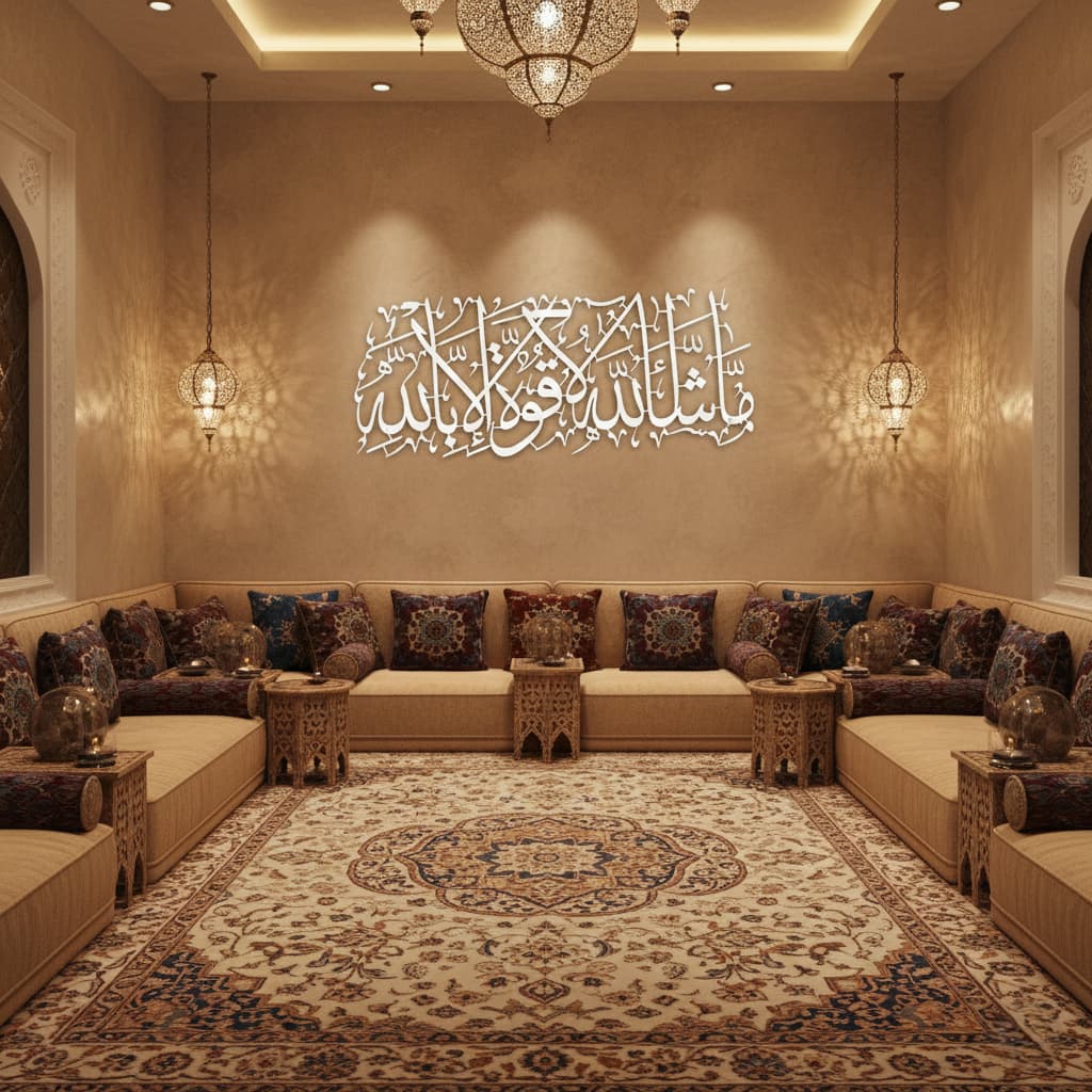 Mashallah La Quwwata illa Bi-llahi Islamic Calligraphy Metal Wall Art in Silver Color - Multicolor Available - Global Wall Art