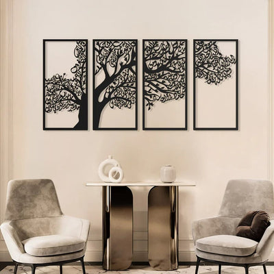 Metal Tree of Surahs (4 Quls) Islamic Wall Art - Set of 4 (Black) - Global Wall Art