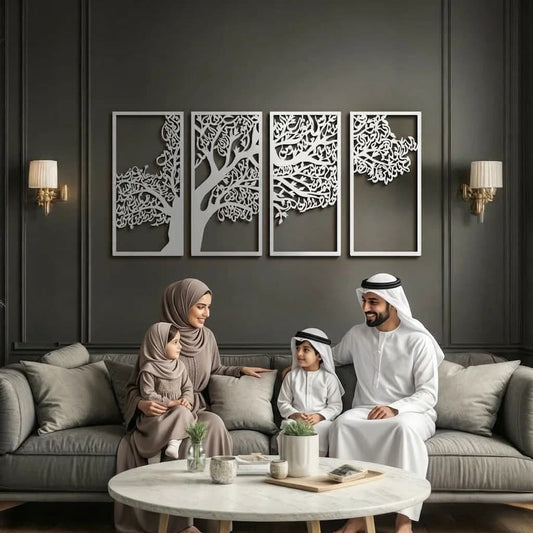 Metal Tree of Surahs (4 Quls) Islamic Wall Art - Set of 4 (Silver) - Global Wall Art