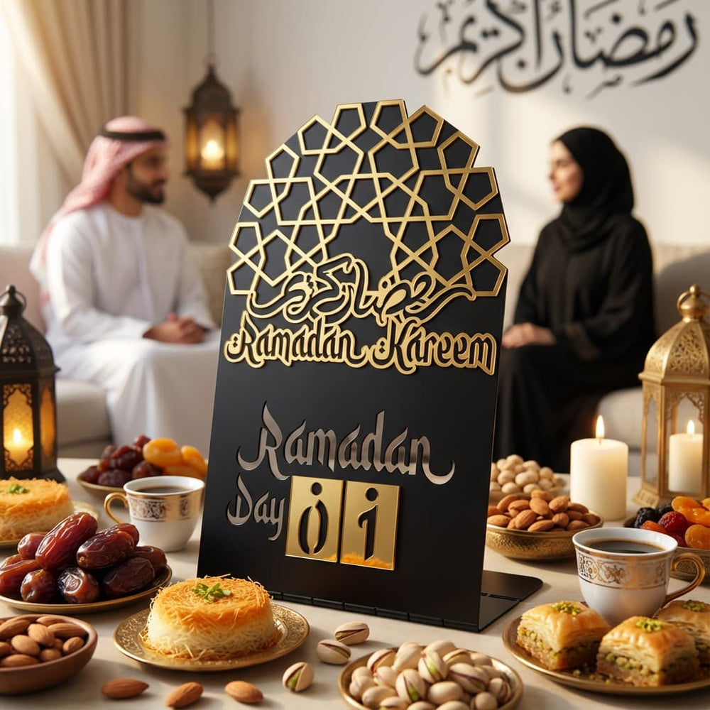 Ramadan Kareem Changeable Date Islamic Calendar Table Decor – Metal & Acrylic | Global Wall Art