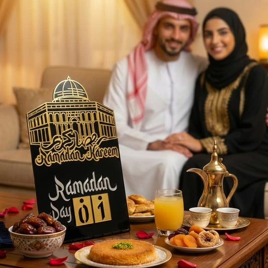 Masjid Al Aqsa Ramadan Kareem Changeable Date Islamic Calendar Table Decor – Metal & Acrylic | Global Wall Art