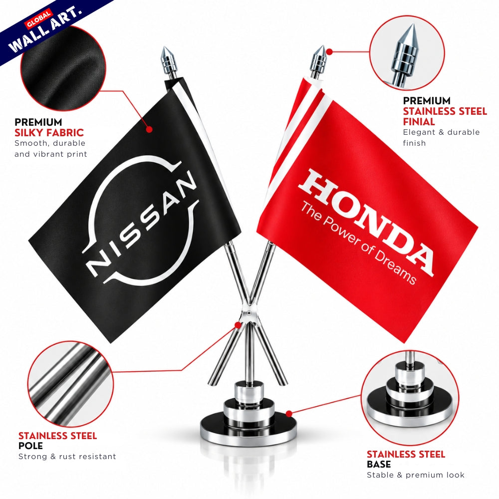 Custom Double Table Flags with Premium Stainless Steal Stand | Branded Office & Conference Desk Flags