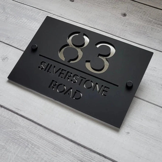 Customizable Black and Silver Rectangle Shaped Acrylic House Name Plate