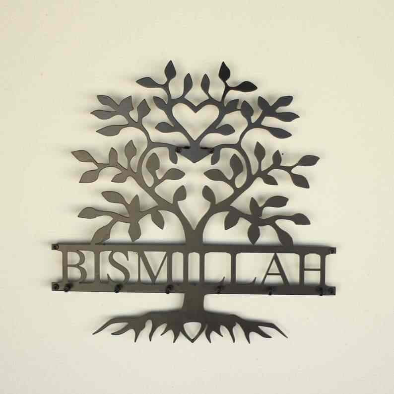 Bismillah Black Metal Key Holder in a Beautiful Tree-Shaped Design, Blending Islamic Spirituality With Everyday Functionality