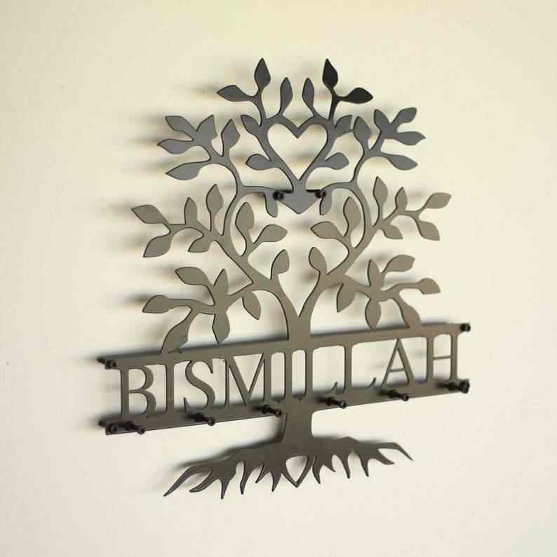 Bismillah Black Metal Key Holder in a Beautiful Tree-Shaped Design, Blending Islamic Spirituality With Everyday Functionality