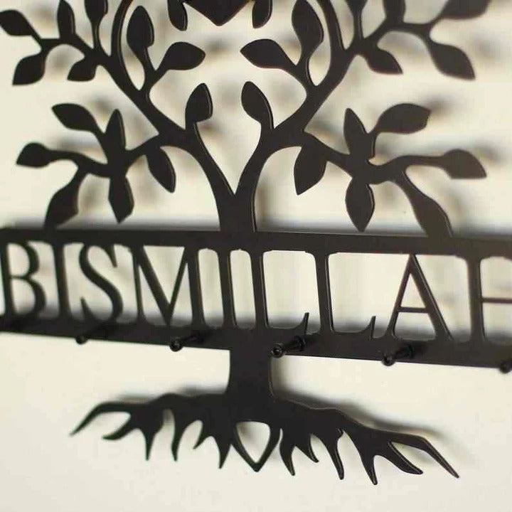 Bismillah Black Metal Key Holder in a Beautiful Tree-Shaped Design, Blending Islamic Spirituality With Everyday Functionality